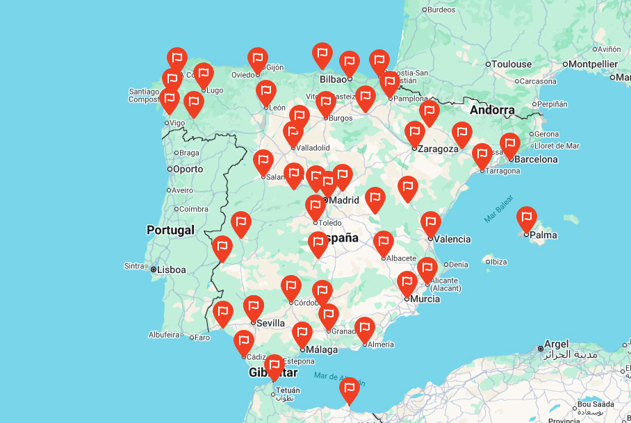 Mapa de las oficinas de Registro en España